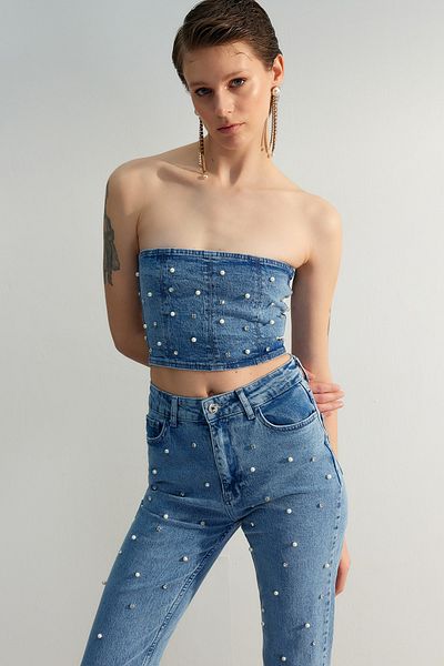 Trendyol Collection Blue Pearl Denim-Bustier in limitierter Auflage TWOSS23BS00018