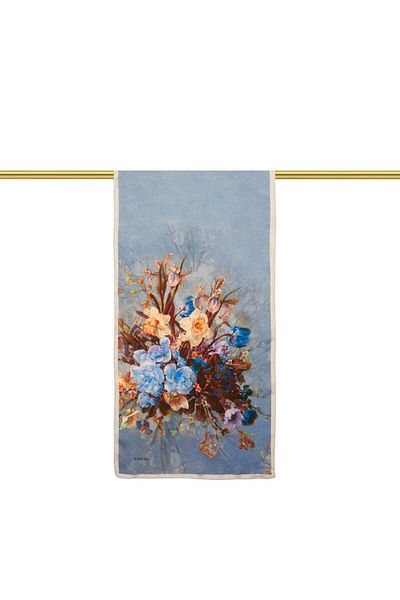 Bursa İpek Ice Blue Floral Narrow Silk Scarf
