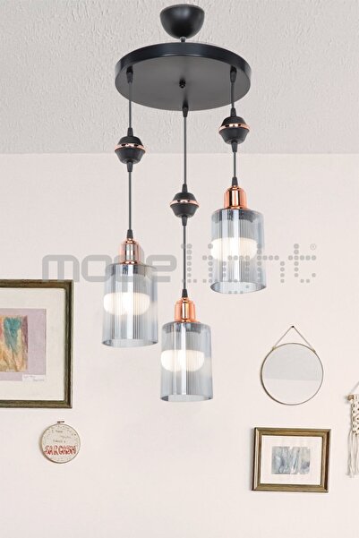 Modelight Akses Küre / Karo 3lü Optik Camlı Avize