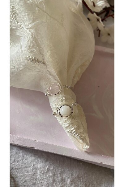 PelvedDesign خاتم كوارتز وردي بحجر القمر مصنوع يدويًا من الحجر الطبيعي