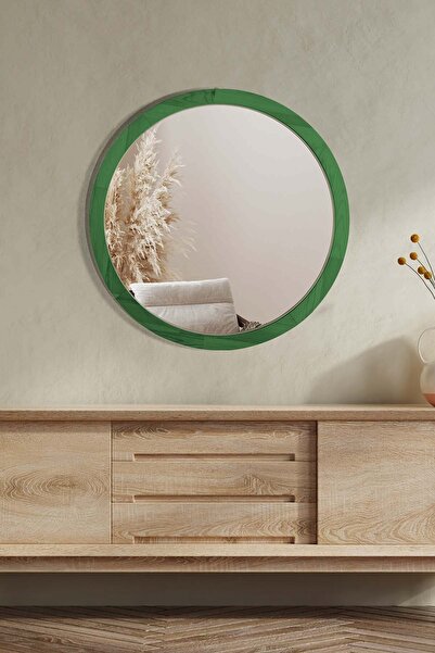 Resmo Doğal Ağaç Masif 50cm Yeşil Çerçeveli Antre Koridor Duvar Salon Banyo Ofis Çocuk Yatak Odası Ayna