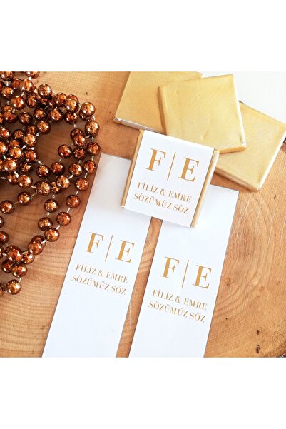 iremden Gold Beyaz Temalı Yapışkanlı Ya Da Kuşe Nişan Söz Çikolata Sargı Etik...