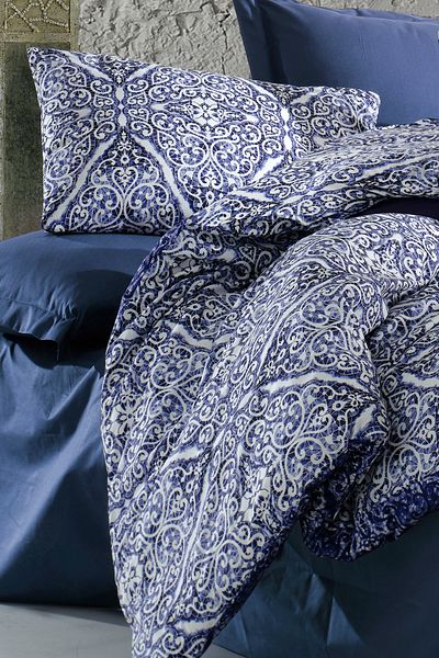 Evlen Home Collection طقم غطاء لحاف قطن إيلينا مزدوج (4 قطع) أزرق