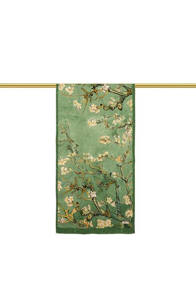 Bursa İpek Grass Green Almond Flower Silk Scarf