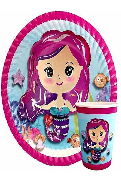 DÜVENCİ TİCARET Mermaid Printed Plate Glass Set 8 Pieces