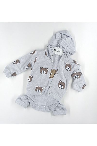 Nayinom Hobbe Baby Teddy Bear Baby Set Gray 3-6-9 Months
