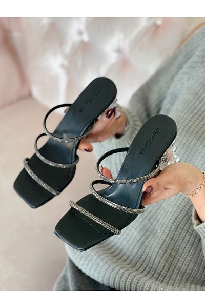 irmona Pantofi cu toc transparent cu bandă neagră Sawos