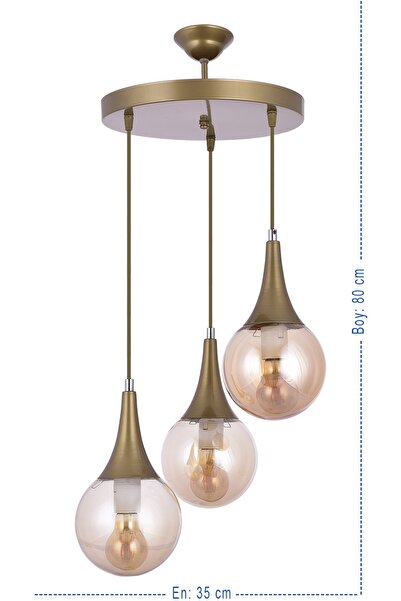 VK HOME AYDINLATMA Pera 3 Lü Lüx Balcamlı Sarkıt Avize (kahverengi)