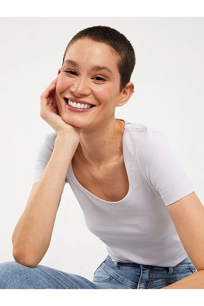 LC Waikiki Dámské triko Lcw Eco U Neck Plain s krátkým rukávem