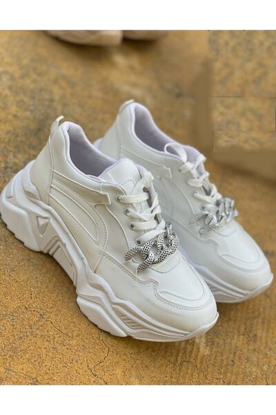 FLORİN Pantofi de damă Afilli, cu lanț alb, cu talpă groasă, plimbare zilnică, antrenament ocazional, pantofi sport în aer liber