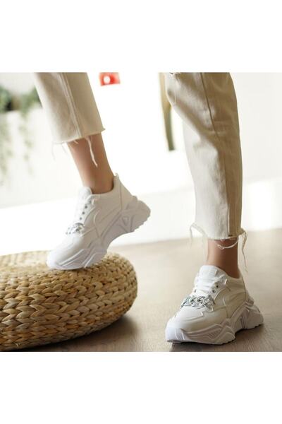 FLORİN Pantofi de damă Afilli, cu lanț alb, cu talpă groasă, plimbare zilnică, antrenament ocazional, pantofi sport în aer liber