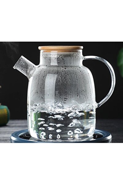Amentes 950 ml Heat Resistant Glass Herbal Tea Pot with Bamboo Lid Glass Jug