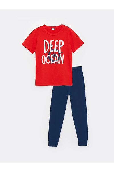 LC Waikiki Crew Neck Printed Short Sleeve Boys' T-Shirt and Sweatpants