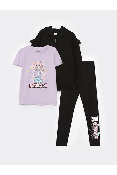 LC Waikiki Crew Neck Printed Girl's 3 Piece Set