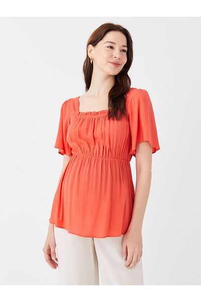 LC Waikiki Einfarbige, kurzärmlige Umstandsbluse mit quadratischem Ausschnitt
