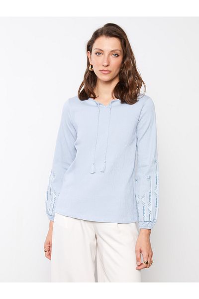 LC Waikiki Dámská halenka – dlouhý rukáv, zavazovací límec a tištěný design
