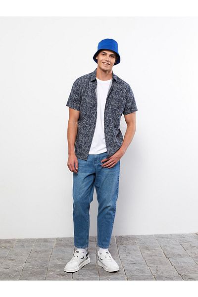 LC Waikiki Poplin Patterned Men's Shirt - Regular Fit, Short Sleeve