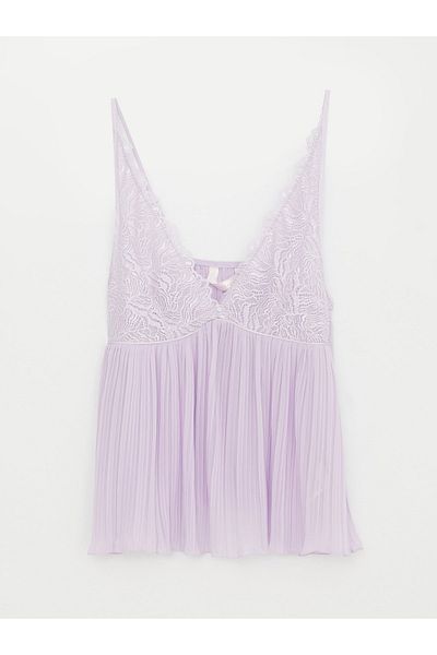 LC Waikiki V-Neck Lace Detailed Strappy Satin Women's Pajamas Set with Shorts