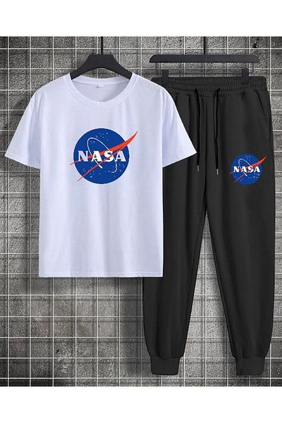 KİDS FACE Special Design Nasa Printed 100% Cotton Short Sleeve Summer Boy's Tracksuit Set