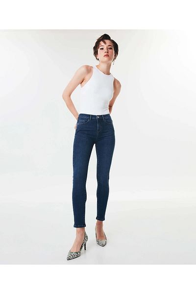 Livik Pantaloni de damă, fără decolorare, cu mustață albastră, skinny cu talie înaltă