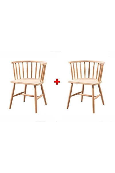 SERS MOBİLYA Ham Ahşap 2 Li Omurga Kollu Mutfak Cafe Salon Sandalye 1+1