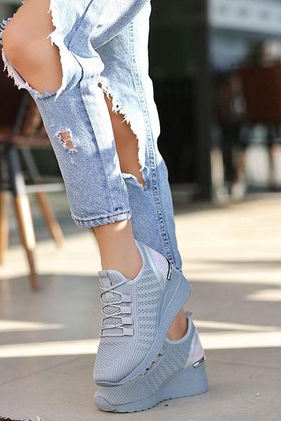 LEYDİ SHOES Tricotaj cu dantelă Marseille Pantofi sport damă gri
