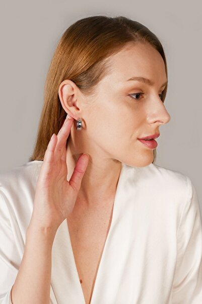 Stelart Dokulu Kalın Halka Küpe Gümüş Kaplama