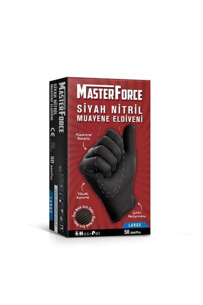 MasterForce Master Force Balık Sırtı Nitril Eldiven (l Beden) 50'li Siyah