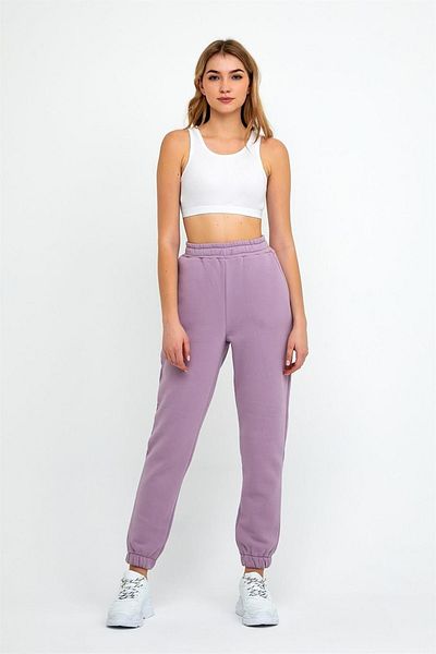 ESPİNA Pantaloni de sport tricotați cu trei fire pentru femei, cu talie și picioare elastice, Jogger Liliac