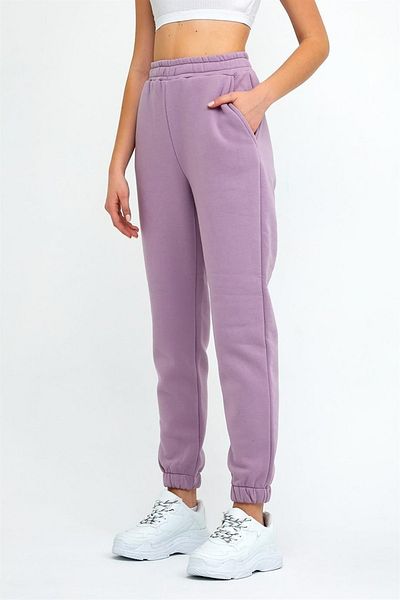 ESPİNA Pantaloni de sport tricotați cu trei fire pentru femei, cu talie și picioare elastice, Jogger Liliac