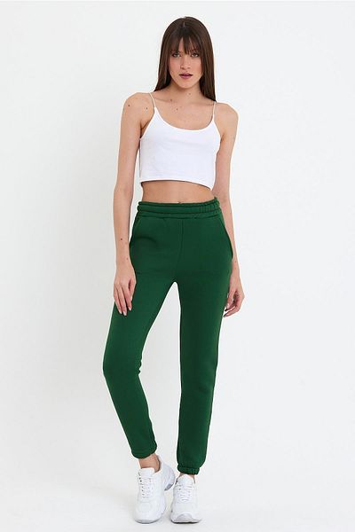 ESPİNA Pantaloni de sport tricotat cu trei fire pentru femei, cu talie elastică și picioare Jogger Emerald