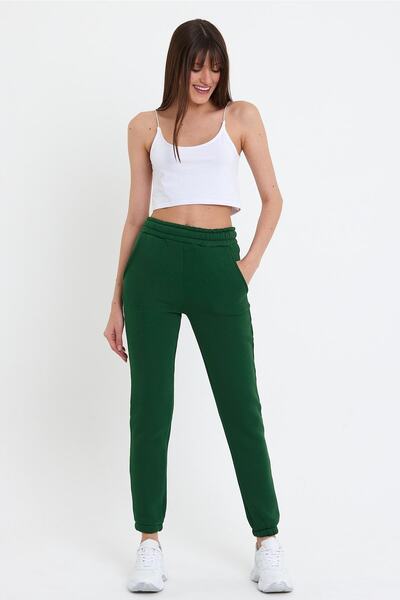 ESPİNA Pantaloni de sport tricotat cu trei fire pentru femei, cu talie elastică și picioare Jogger Emerald