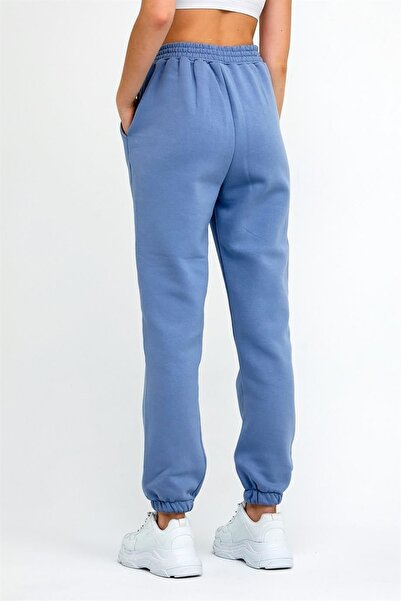 ESPİNA Γυναικεία πλεκτά φούτερ με τρεις κλωστές με ελαστική μέση και πόδια Jogger Blue