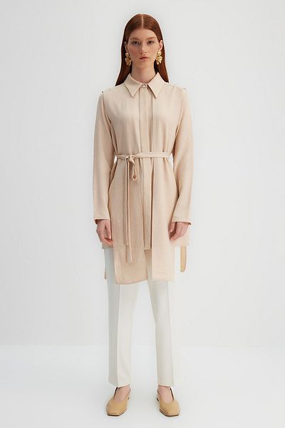 Trendyol Modest X Kevser Sarıoglu Бежевий тканий гомлек з деталями TCLSS23TG00006 TCLSS23TG00006