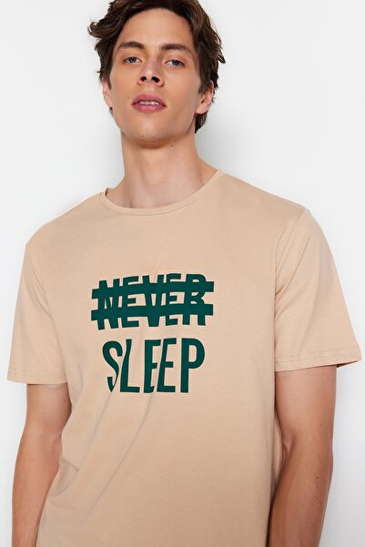 Trendyol Collection Beige 100% Cotton Regular Fit Knitted Summer Shorts Pajamas Set Thmss21Pt0216