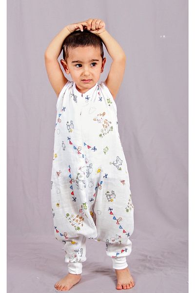 DİDABABY Summer - Sleeveless - Single Layer Muslin - Farm Pattern Sleeping Bag (ROOM TEMPERATURE 27 DEGREES AND ABOVE)