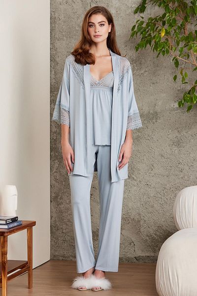 Pierre Cardin Lace Combed Cotton 3-Piece Women's Pajama Set - 2820