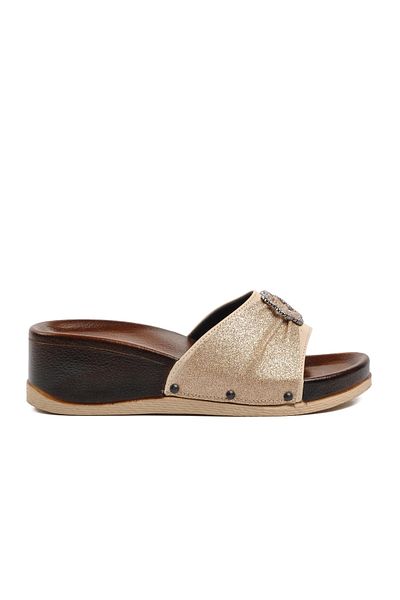 Pierre Cardin PC-7023 Γυναικείες Παντόφλες Cream Wedge Heel