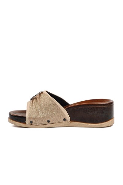 Pierre Cardin PC-7023 Γυναικείες Παντόφλες Cream Wedge Heel