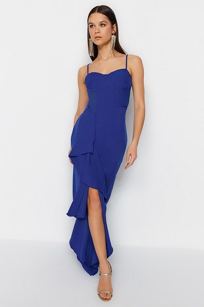 Trendyol Collection Detailní dlouhé večerní šaty Saks Flounce TPRSS23AE00197