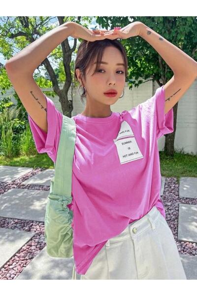 MOONBULL Υπερμεγέθη ροζ Hot And Fun printed T-shirt