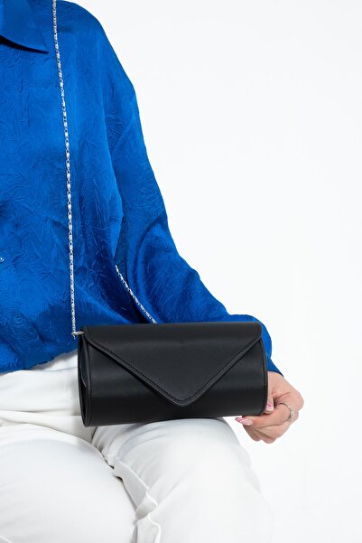 bibags Μαύρη σατέν βραδινή τσάντα Clutch Bag Τσάντα Clutch