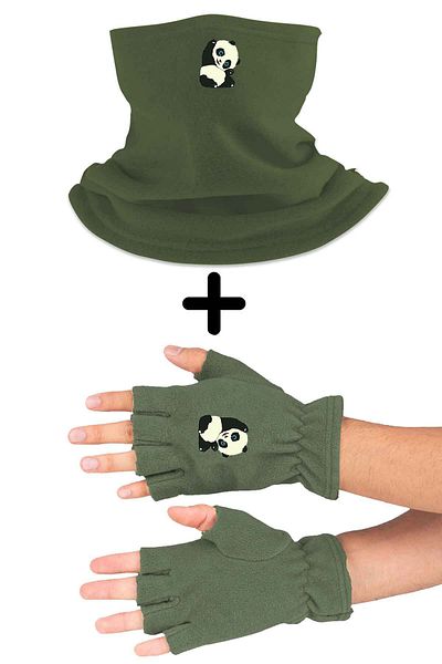 herotasarım Polar Bll3841 - Panda Pattern Cutout Gloves Σετ με 2 γιακά λαιμού
