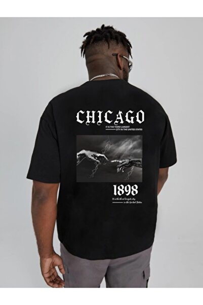 Harmandar Čikago 1898 Štampano Unisex crna Oversize kroj T-shirt