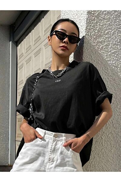 Harmandar Iep Štampano uniseks crna Oversize kroj T-shirt