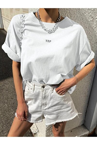 Harmandar Yep Printed Unisex White Oversize T-shirt