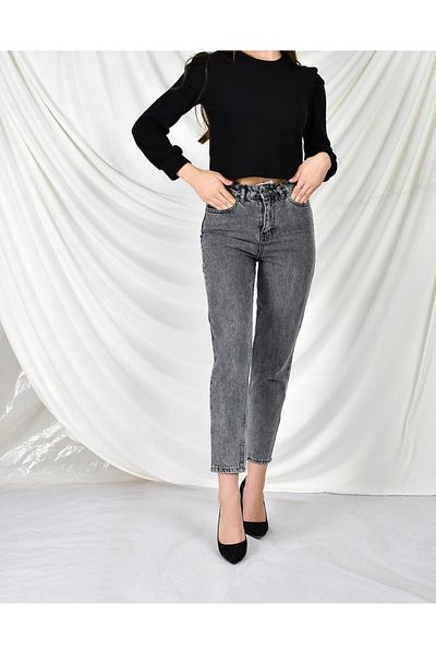 LAMİRAMOOD Mom Black Washing High Waist Stretchy Jeans