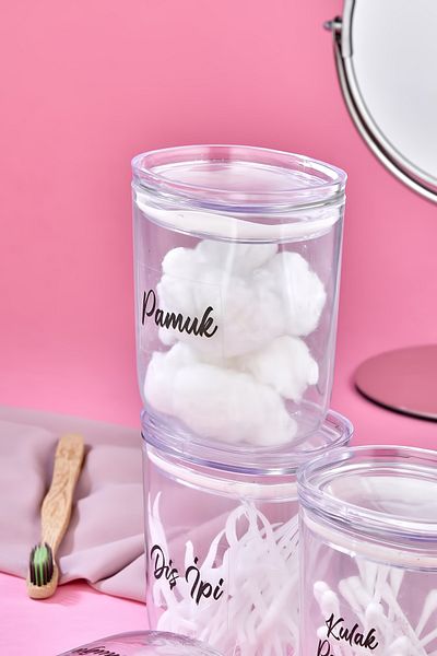 FBZhome 4 συσκευασίες Acrylic Mica Makeup Cotton & Ear Cotton & Dental Floss & Cotton Pads Κουτί αποθήκευσης 400 ml