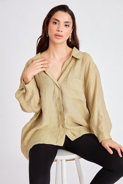 Suzi butik Cămașă de damă kaki oversize cu croiala liberă