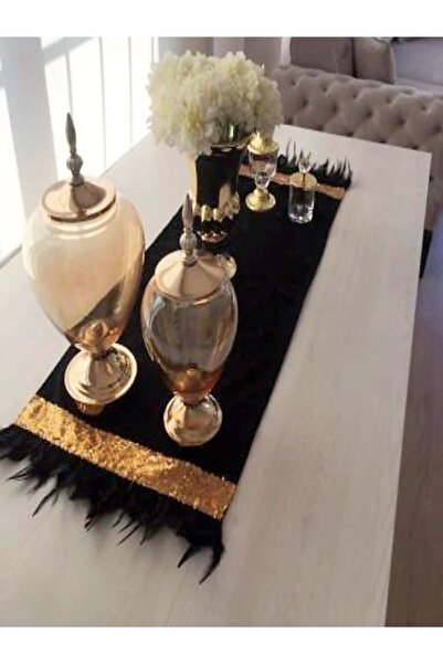 Dekorluk Concept Tüylü Runner Siyaha Gold Payetli (100 X 40)